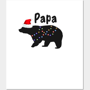 Papa Bear Shirt Christmas Pajamas Matching Santa Hat Lights Posters and Art